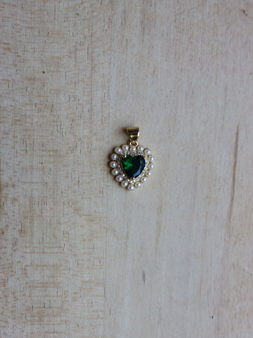 Heart Pearl Emerald Charm 6